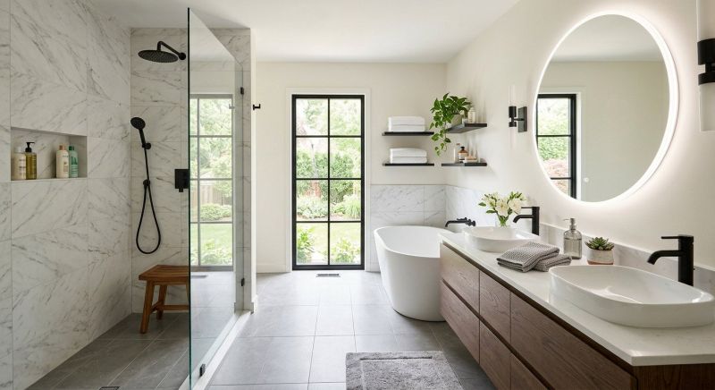 Crew performing bathroom remodeling residential project